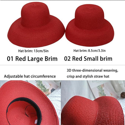 Wide-Brim Classic Elegant Style Foldable Straw Hat Women's Retro UV Resistant Sun Hats for Outdoor, Beach and Travel