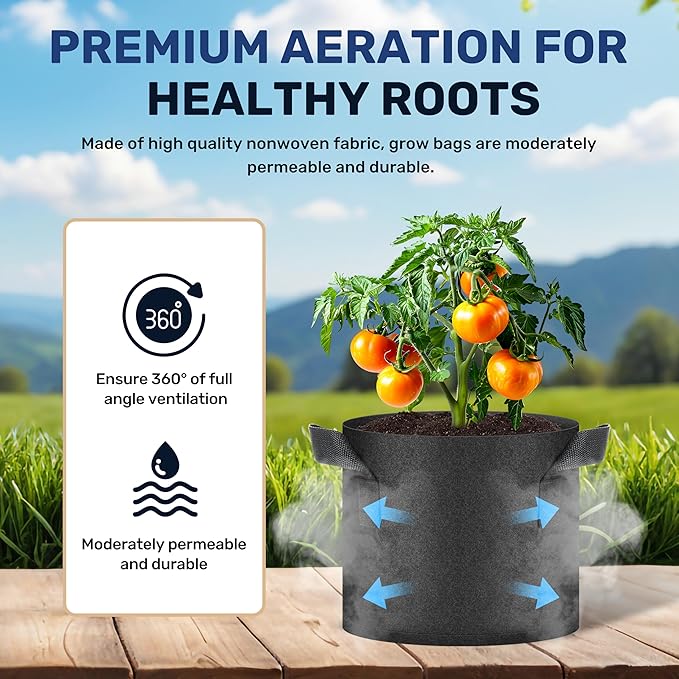 Simple Deluxe 5 Gallon 20 Pack Grow Bags with Handles, Vegetable/Flower/Plant Nonwoven Aeration Fabric Plant Pots Gardening Planter for Potato, Tomato and Fruits, Black