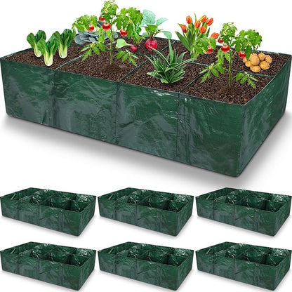 Woanger 6 Pcs Plastic Raised Garden Bed 35 Gallon Raised Planting Bed with 8 Divided Grids 8 Drainage Holes for Fruits Flowers Potato PE Fabric Rectangle Garden Containers for Vegetables Outdoor