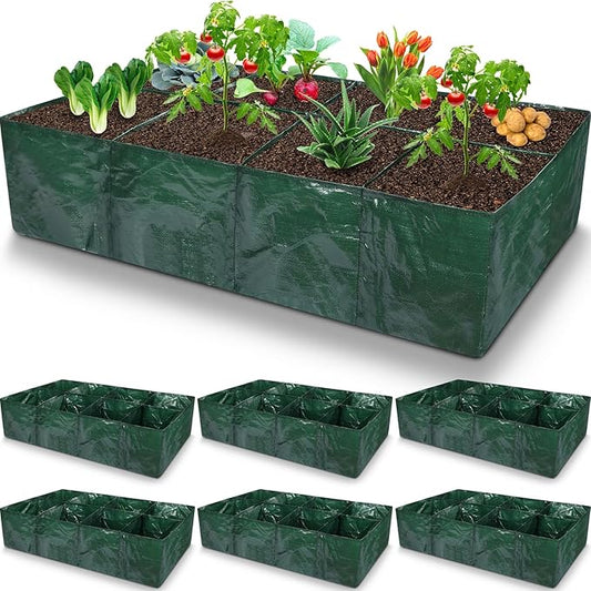 Woanger 6 Pcs Plastic Raised Garden Bed 35 Gallon Raised Planting Bed with 8 Divided Grids 8 Drainage Holes for Fruits Flowers Potato PE Fabric Rectangle Garden Containers for Vegetables Outdoor