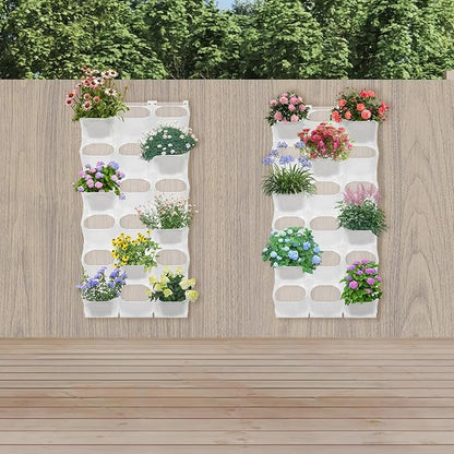 Vertical Wall Planter, Stackable Wall-Mounted Planter Indoor Outdoor w/36 Plastic Pots Living Wall Garden w/36 Non-Woven Fabrics Vegetable Hanging Pocket Holder Flowerpot (White)