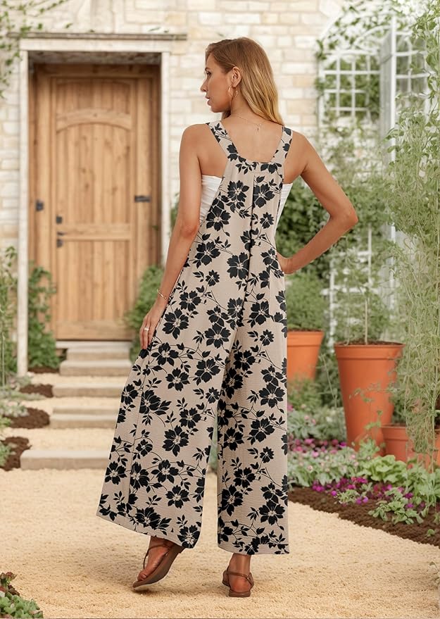 IWOLLENCE Women's Summer Jumpsuits Boho Wide Leg Overalls Casual Loose Rompers with Pockets 2025