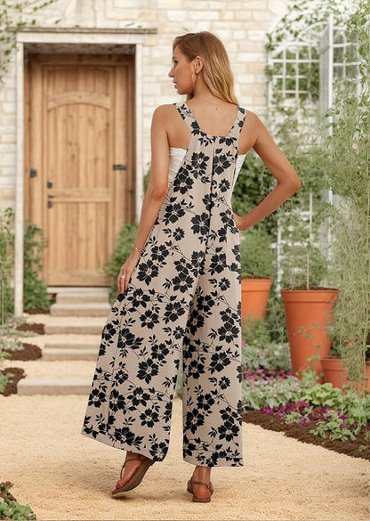 IWOLLENCE Women's Summer Jumpsuits Boho Wide Leg Overalls Casual Loose Rompers with Pockets 2025