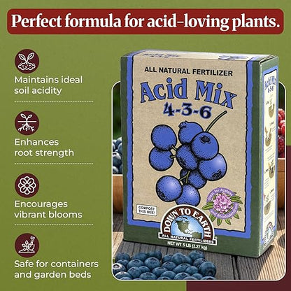 Down To Earth Citrus Mix 6-3-3 & Acid Mix 4-3-6 Fertilizer Bundle | Organic Plant Food for Citrus, Blueberries & Acid-Loving Plant | Nutrient-Rich Soil Amendment for Garden & Potted Plants | 5 lb Each