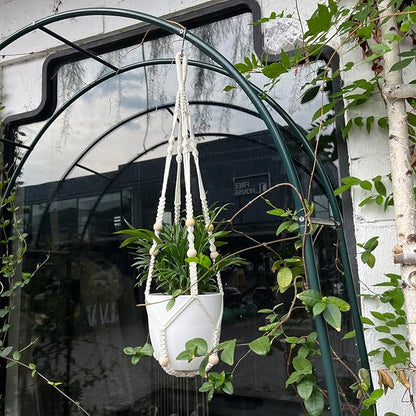 RIFNY Macrame Plant Hanger Indoor, 35 Inch Hanging Plant Holder with Hooks, Large Boho Hanging Basket Plant Hanger for Wall Window Ceiling Plants Decor (White, 1PC)