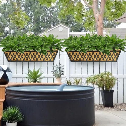 6 Pack 24 Inch Window Boxes Planters Railing Planter Box with Adjustable Brackets for Porch Fence Patio Balcony Hanging Flower Baskets with Coco Liners for Outdoor Garden Decor - Black