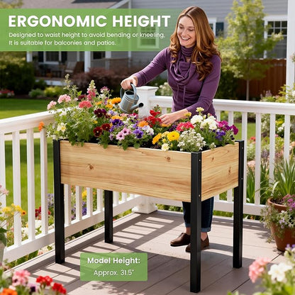 DoCred Raised Garden Bed, 45.7" x 22.8" x 31.5" Large Elevated Wooden Horticulture Planter Box with Metal Legs Standing Growing Bed Planter for Gardening, Balcony, Backyard, Patio