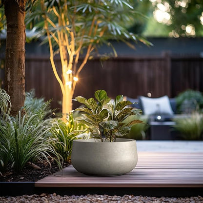 Kante 19.6" Dia Round Concrete Planter, Cement Plant Pots with Drainage Hole and Rubber Plug for Outdoor Indoor Garden Home, Modern Curvaceous Design, Weathered Concrete