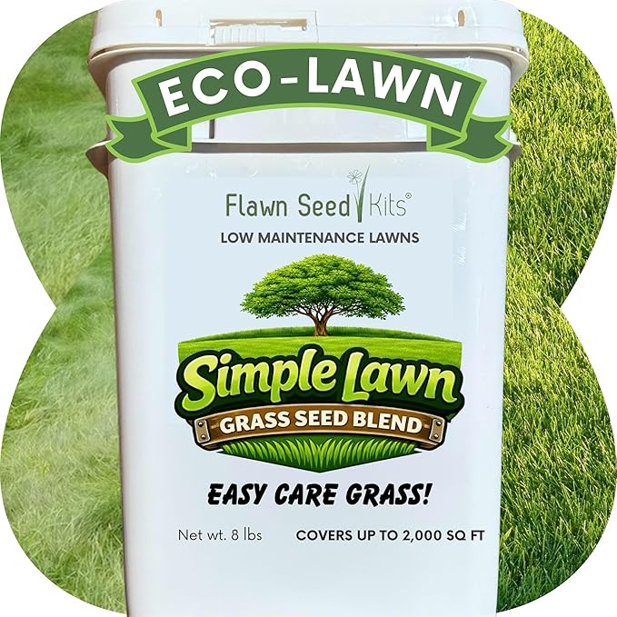 Flawn Seed Kits Simple Lawn Mow Less Fine Fescue Eco-Grass Seed, 8 Lbs, Low Maintenance, Pail with Handle, Covers up to 4000 Sqft