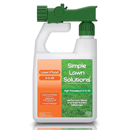 Simple Lawn Solutions - High Potassium Lawn Food Liquid Fertilizer 0-0-25 - Concentrated Spray - Turf Grass Vigor and Plant Hardiness - Summer and Fall - Any Grass Type (32 Ounce)