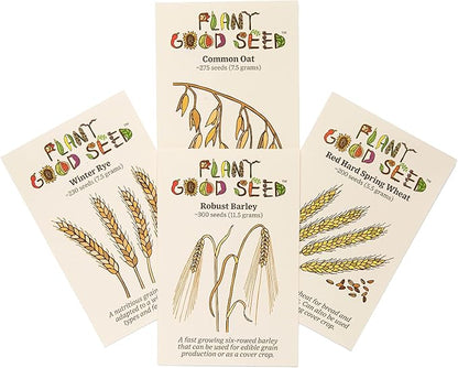 Plant Good Seed Organic Great Grains Seeds for Planting: 4 Packet Collection - Barley, Oat, Rye, Wheat - Heirloom Variety Pack