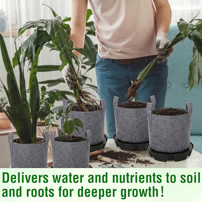 6 Set Self Watering Fabric Pot Base Plant Nonwoven Grow Bags Automatic Watering Plant Saucers Elevated Flower Trays for Fruits Vegetables Flowers(3 Gallon,Grey)