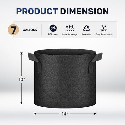 YSSOA 10-Pack Fabric Grow Bags 7 Gallon with Pruner, 300G Thickened Nonwoven Plant Growing Pots with Handles, Planting Bags for Vegetables, Black