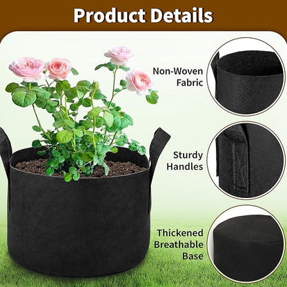 12 Pack 1 Gallon Grow Bags, Heavy Duty 300g Nonwoven Fabric Plant Pots with Reinforced Handles, Breathable Potato Grow Bags for Vegetables, Herbs, Seedlings - Black