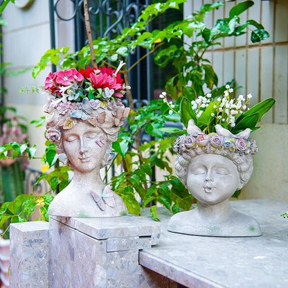Face Flower Pot Head-Planters Succulent - 10 Inch Garden Resin Face Planter with Drainage Hole for Indoor and Outdoor Plant 7.75 * 6.75 * 10 Inch