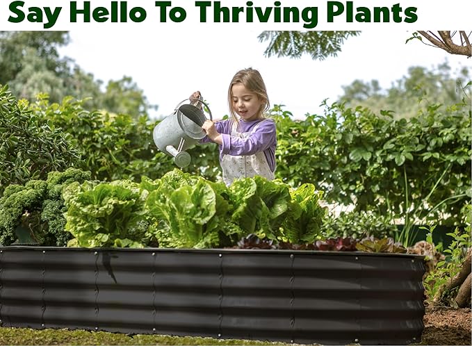 Plant & Plot Galvanized Raised Garden Beds Outdoor // 8×4×1 ft Planter Raised Beds for Gardening, Vegetables, Flowers // Large Metal Garden Box // Patented Tool-Free Design (Black)