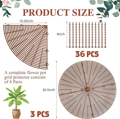Sawysine 3 Pcs Plant Pot Cover Plant Protector from Animal Flower Pot Grid with Center Cutout Flower Cover Soil Protectors(Coffee,20.5 in)
