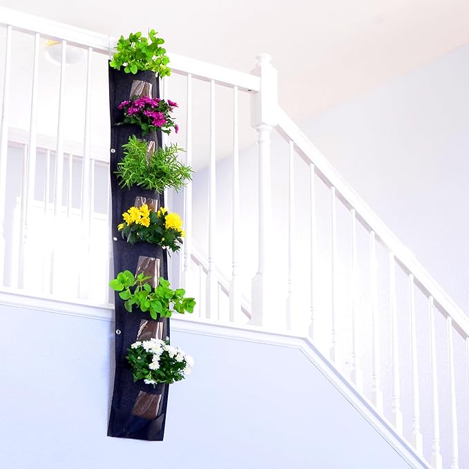 6 Pocket Vertical Grow Bag, Hanging Wall Garden Planter, Indoor Outdoor, Waterproof Reusable Breathable