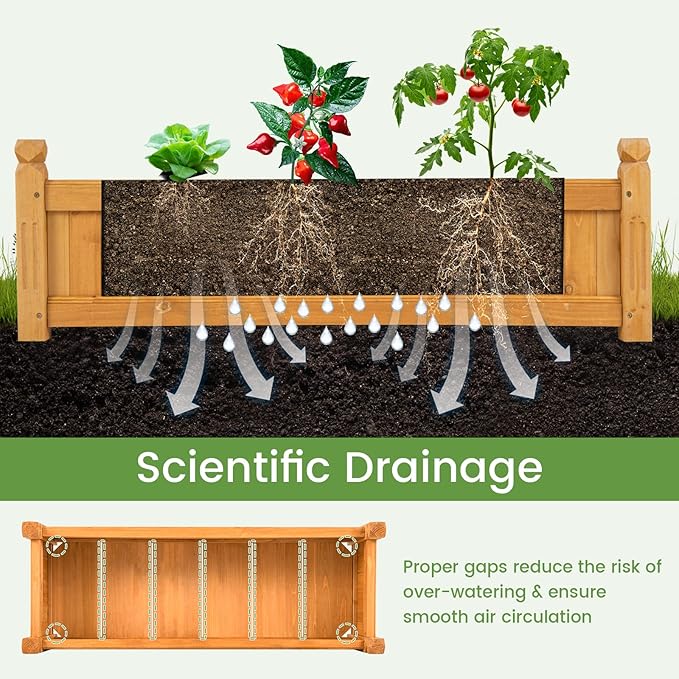 HAPPYGRILL Raised Garden Bed, Elevated Planter Box with Drainage Holes, Outdoor Wood Planter Container for Vegetables Flowers & Herbs, Planter Raised Beds for Garden, Patio, Balcony