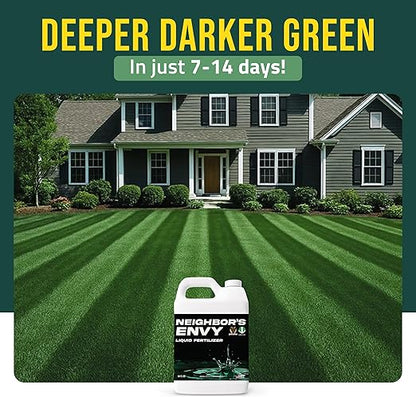 PetraMax Neighbor’s Envy Grass Fertilizer for Lawn & Garden, 64 Ounce Covers up to 8,000 sq.ft. 7-in-1 Liquid Lawn Fertilizer Concentrate for Deep Green Turf - Includes Nitrogen/Iron/Humic/Sea Kelp