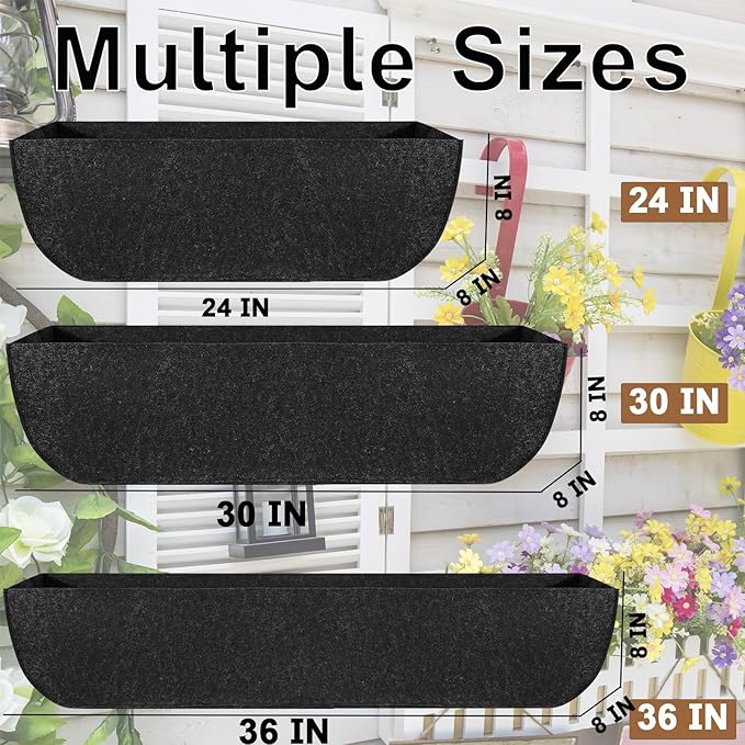 1-Pack 36in Planter Liners - Breathable Felt Hanging Basket and Window Box Liners - Prevent Root Suffocation and Bird Damage - Black