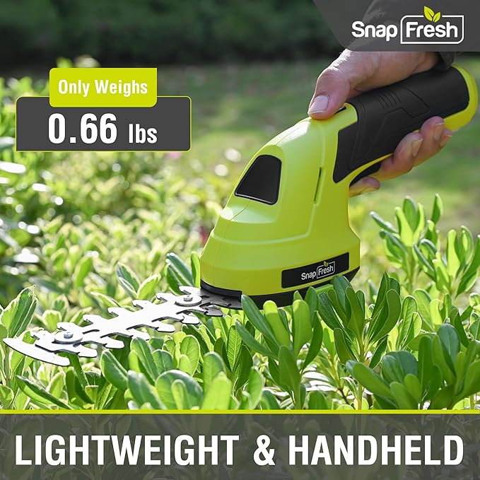 SnapFresh Hedge Trimmer Cordless Grass Shear, 2 in 1 Electric Grass Trimmer and Hedge Shears, Handheld Bush Trimmer/Grass Cutter/Shrub Trimmers with Battery for Garden & Lawn, USB-C Cable Included