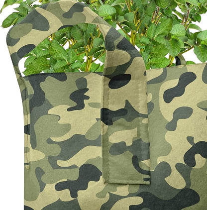 Ambesonne Camouflage Grow Bags 5-Pack, Pale Clothing Motif, Heavyduty Fabric Pots with Handles for Plants, Yellow Green