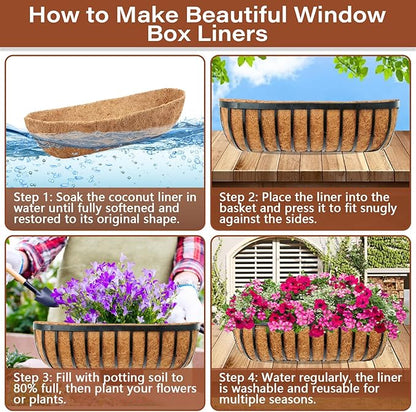 Legigo 4PCS 36 Inch Natural Trough Coco Coir Liners Planters Replacement, Pre-Formed Window Basket Coconut Coir Fiber Liner for Garden Window Flower Box Pots, Fence Trough Planter, Wall Planter Basket