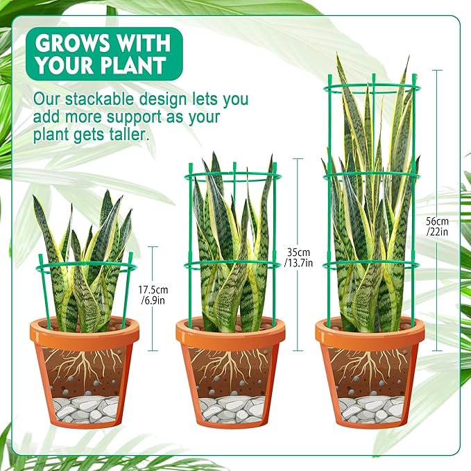 36 Pack Plant Support Stakes for Indoor Plants Stackable Plant Sticks Support with Adjustable Cages Green Trellis for Potted Plants (XSX-ZWZJ-1, Plant Support Stakes, 36, ZWZJ-1)