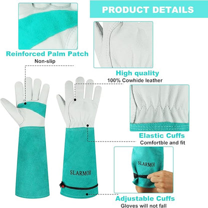 Long Gardening-Gloves Women/Men - Thorn proof Rose Pruning Heavy Duty Gauntlet, Best Garden Gifts for Gardener (Small, Green)