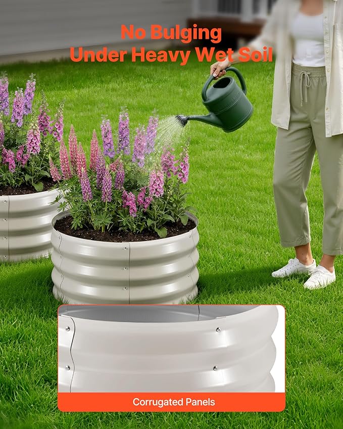 VEVOR 3 Pcs 2x2x1ft Round Raised Garden Bed Kit, Outdoor Metal Galvanized Raised Beds for Gardening Vegetables, Easy Assembly Garden Planter Box for Flowers Fruits