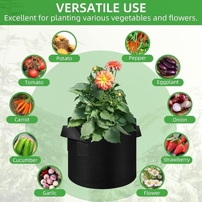 LITLANDSTAR 30 Pack 5 Gallon Plant Grow Bags, Breathable Felt Non-Woven Aeration Fabric Plant Grow Pots, Garden Planting Containers for Nursery Vegetable Flower Grow Bags with Handles (11.8x9.8inch)