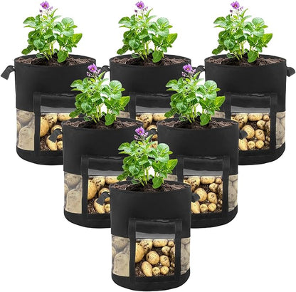 6 Pack 5 Gallon Visible Potato Grow Bags, Thickened Nonwoven Fabric Pots Potato Growing Containers with Handles & Visible Flap, Plant Grow Bags for Growing Potatoes, Tomatoes, Flowers, and Vegetables