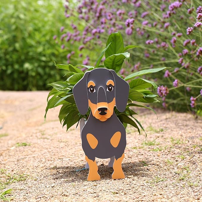 Dachshund Gifts: Cute Dog Planter, Indoor/Outdoor Plant Pot for Garden Decoration