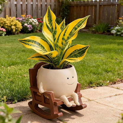 4 Inch Rocking Chair Smiley Face Planter Pots with Drainage Hole, Resin Flower Pot for Succulents, Cute Plant Pot Indoor Outdoor, Perfect for Spring Decor, Unique for Plant Lovers