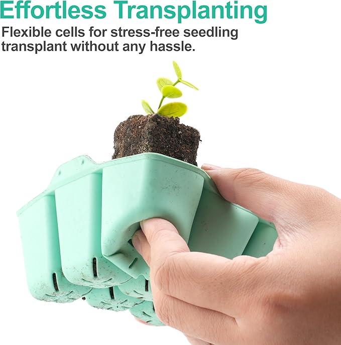 Silicone Seed Starter Tray - 8-Pack Seedling Starter Trays with Flexible Pop-Out Cells for Seed Starting, Indoor Gardening, Reusable Plant Germination Trays, BPA-Free & Dishwasher Safe