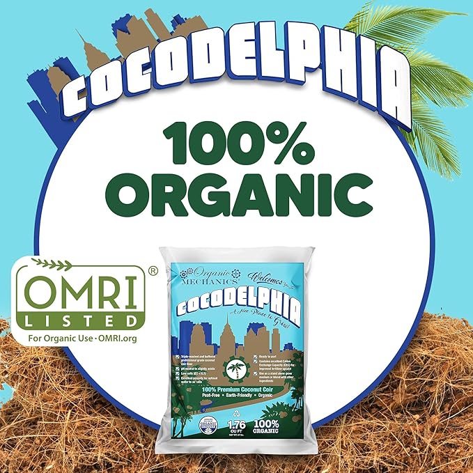 Organic Mechanics Cocodelphia Premium Coco Coir, 1.76 Cu Ft - Enhances Nutrient Retention for Hydroponics, Container Planting & Garden Beds - Peat-Free & Eco-Friendly
