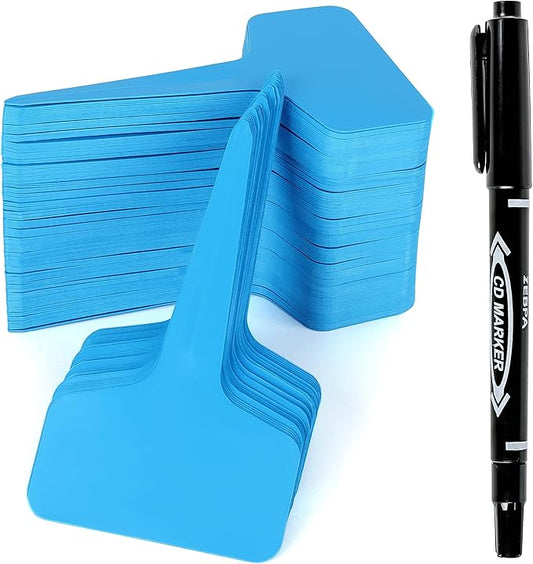 Plant Labels Tags 200Pcs T-Type Plant Markers Plastic Plant Label Tags Garden Labels Tags Plant Labels for Outdoor Garden Waterproof Plant Label Identification Stakes with Permanent Marking Pen (Blue)