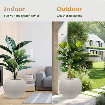 16" H x 20" D Globo Fiberstone Round Planter with Drainage Hole, Smooth Finishes, Weather Resistant for Indoor and Outdoor Use, Included 2 Extra Coco Mats (Taupe, 13.5" Pot Opening)