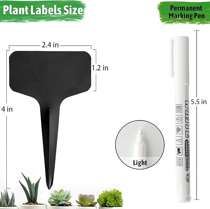 Plant Labels Tags 200Pcs T-Type Plant Markers Plastic Plant Label Tags Garden Labels Tags Plant Labels for Outdoor Garden Waterproof Plant Label Identification Stakes with Permanent Marking Pen（Black）