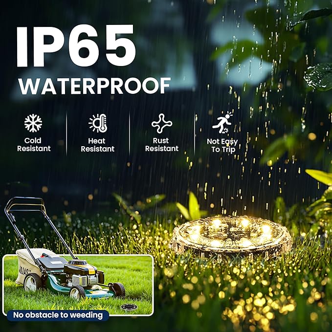 SOLPEX Solar Ground Lights 12 Pack, Solar Pathway Lights Outdoor Waterproof, Landscape Lighting for Garden, Walkway, Driveway, Yard, Deck, Patio, Swimming Pool (Warm White)