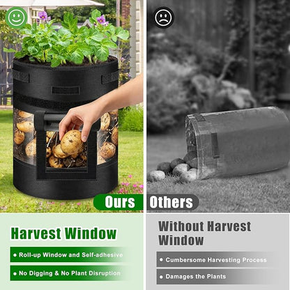 5 Pack 10 Gallon 360° Visible Potato Grow Bags with Shading Flap & Harvest Window – Heavy Duty 400g Non-Woven Fabric Potato Bags for Growing Potatoes with 10 Green Labels, Potato Growing Containers
