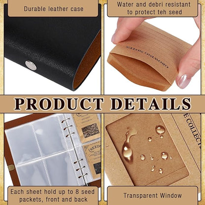Seed Storage Organizer,100 Packets Seed Organizer Binder with 50Pcs Kraft Adhesive Seed Storage Envelopes with Window for Flower Garden Vegetable Collection