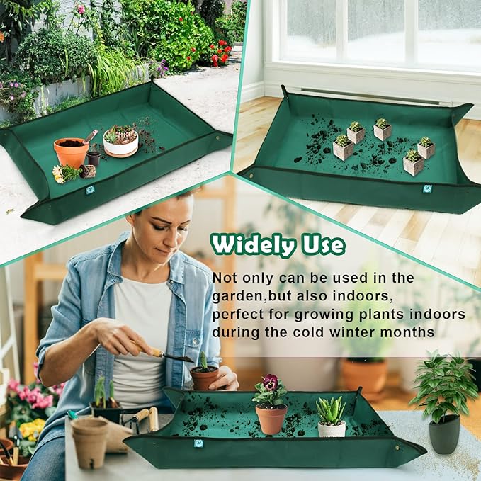 Oxford Fabric Plant Repotting Mat 43.3" x 29.5", Waterproof Gardening Transplanting Potting Mat for Indoor, with 7Pcs Succulent Plant Tools Kit with Tarp Cushion for Plant