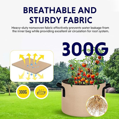 iPower 10-Pack 10 Gallon Plant Bags Heavy Duty Thickened Nonwoven Fabric Potato Growing Pot, Aeration Durable Container with Reinforced Strap Handles, Tan