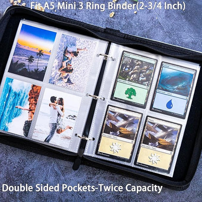 50 Pack 400 Pockets 2.5x3.5 Trading Card Sleeves,A5 Binder 4 Pocket Card Sleeves,Double-Sided 4 Pocket 6.1x7.6 Page Protector,Ultra-Clear Game Card Sheets for A5 Mini 3 Ring Binder