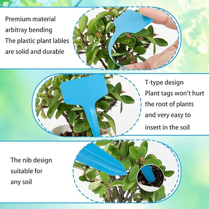 Plant Labels Tags 200Pcs T-Type Plant Markers Plastic Plant Label Tags Garden Labels Tags Plant Labels for Outdoor Garden Waterproof Plant Label Identification Stakes with Permanent Marking Pen (Blue)