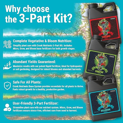 Cronk Nutrients 3-Part Kit - Complete Vegetative & Bloom Plant Food for Indoor & Outdoor Hydroponics, Soil, and Soilless Gardens - Supports Healthy Growth & Abundant Yields, 4L