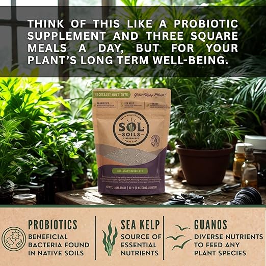 Sol Soils Sol Biotics Necessary Nutrients – Soil Fertilizer with Biochar, Humic Acids & Beneficial Microbes Including Mycorrhizal Fungi & Bacillus Bacteria for Healthy Soil & Plant Growth - 4oz