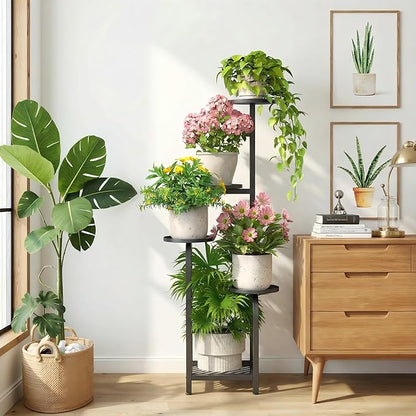TOSKING 5 Tier Tall Plant Stand Indoor Outdoor, Heavy Duty Corner Shelf for Plants & Decor, Space Saving 3.9FT Metal Flower Pot Stand for Balcony, Garden, Living Room, Patio (Black, 47in)